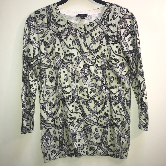 |Ann Taylor| Green Black Jeweled Print Sweater - Picture 5 of 7